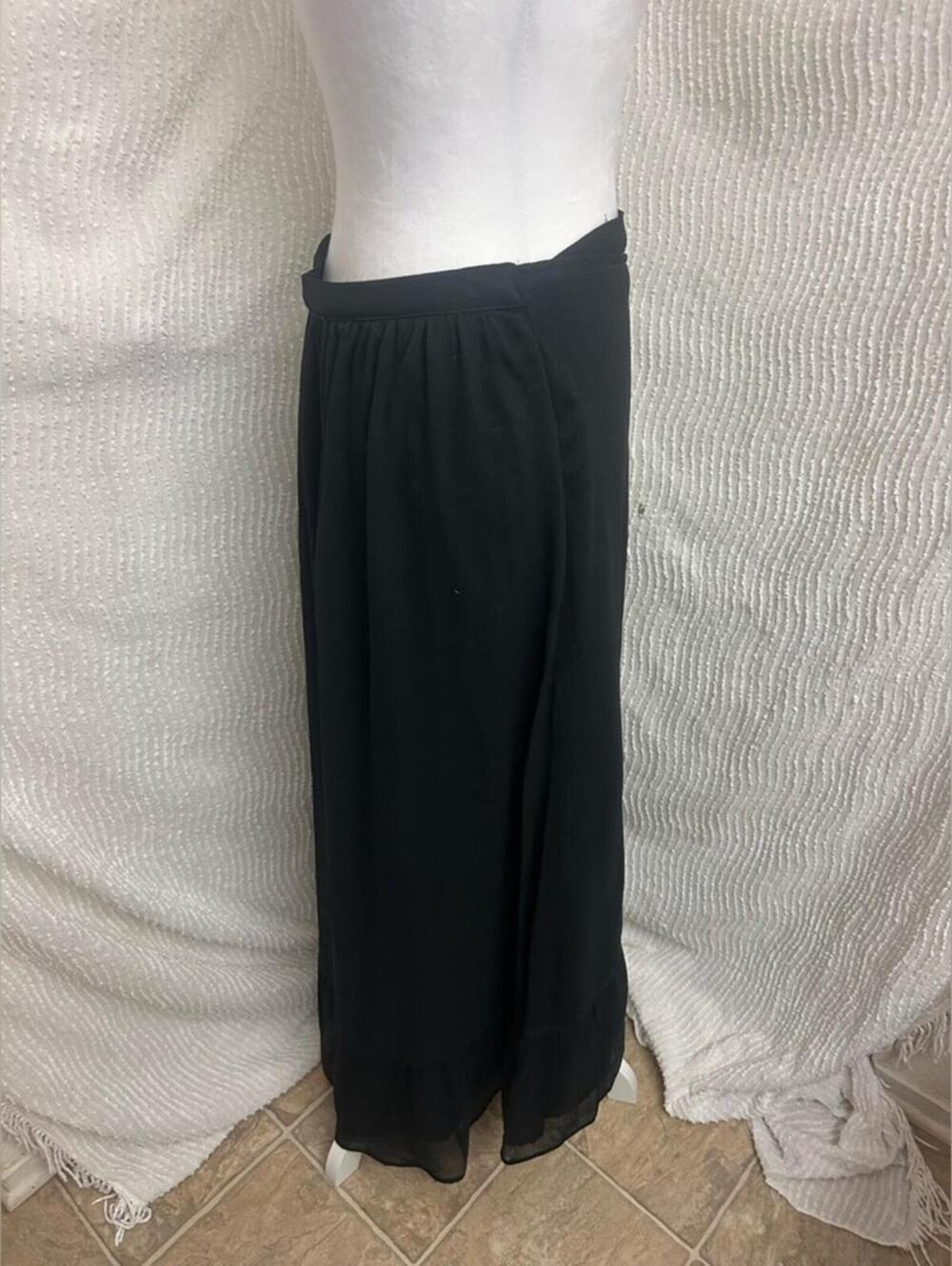 Abercrombie & Fitch Black Wrap Midi Skirt NWT Tall Large Asymmetrical Ruffle - Picture 7 of 9